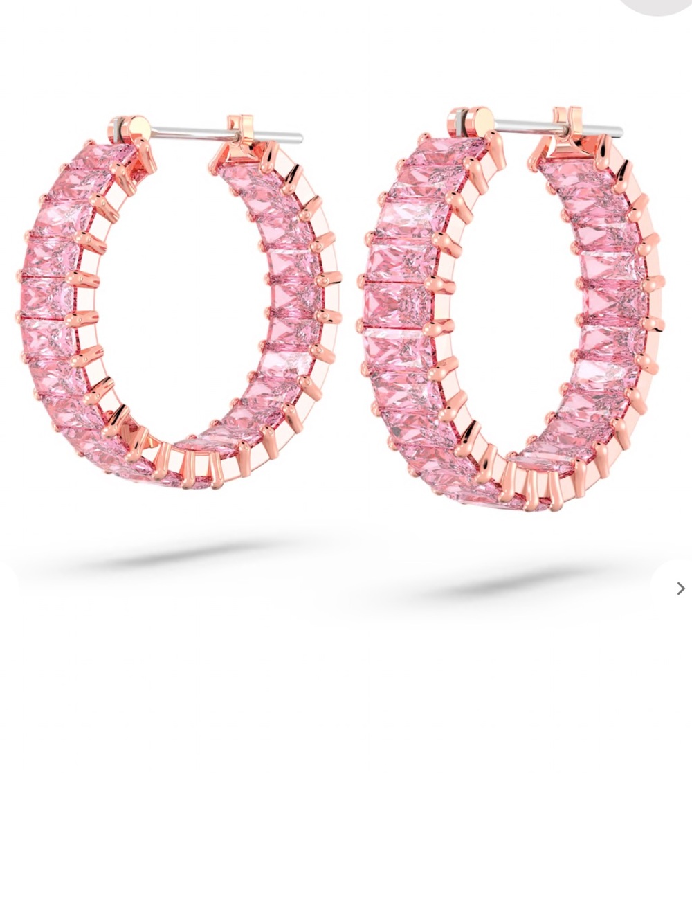 LAST ONE! SWAROVSKI Matrix hoop earrings, Pink Baguette, 18K rose gold finish - Picture 2 of 12